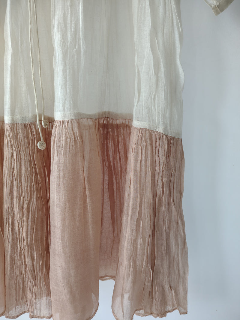 Ivory Hand Embroidered Sheer Cotton Silk Dress