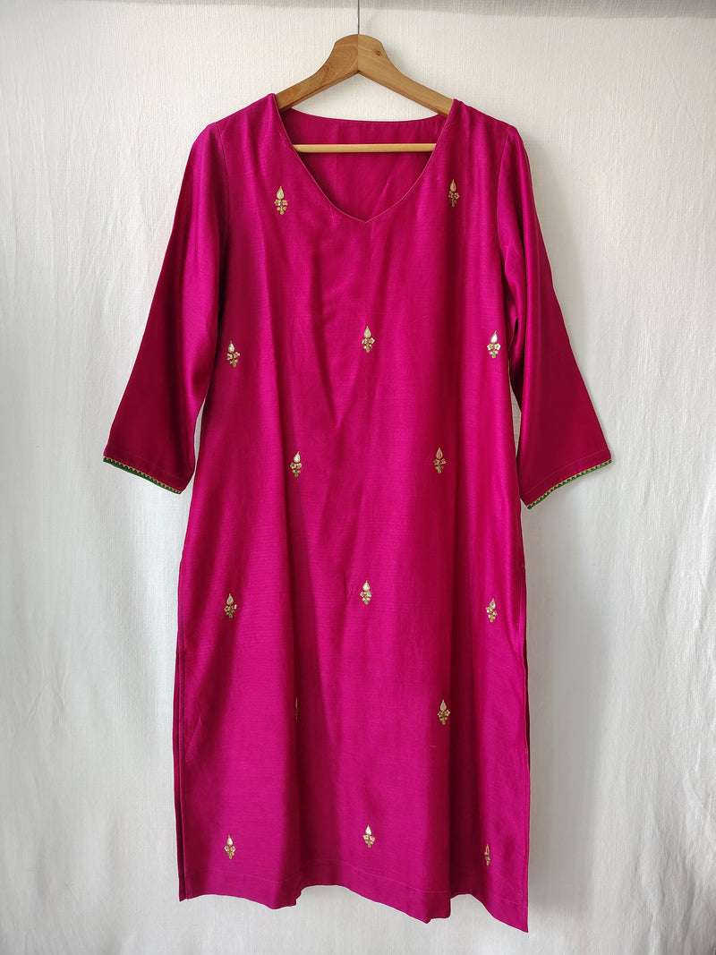 Rani Pink Gota Patti Hand Embroidered Kurta Set with Dupatta