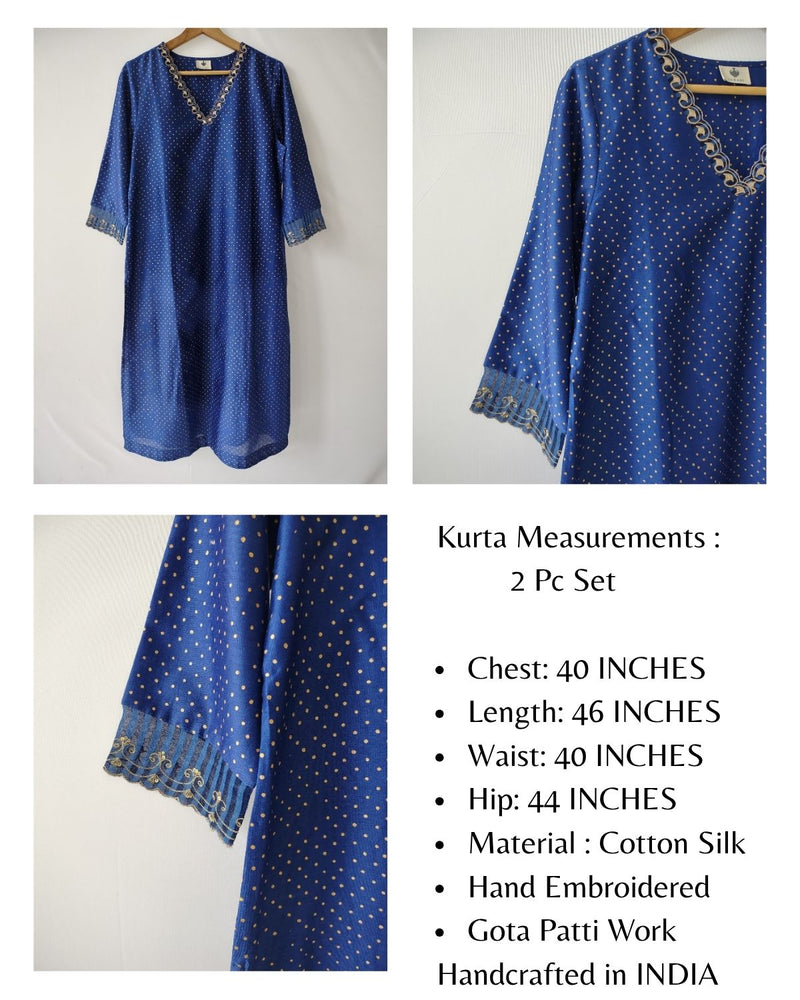 Blue Gota Patti Hand Embroidered Kurta & Pant Set