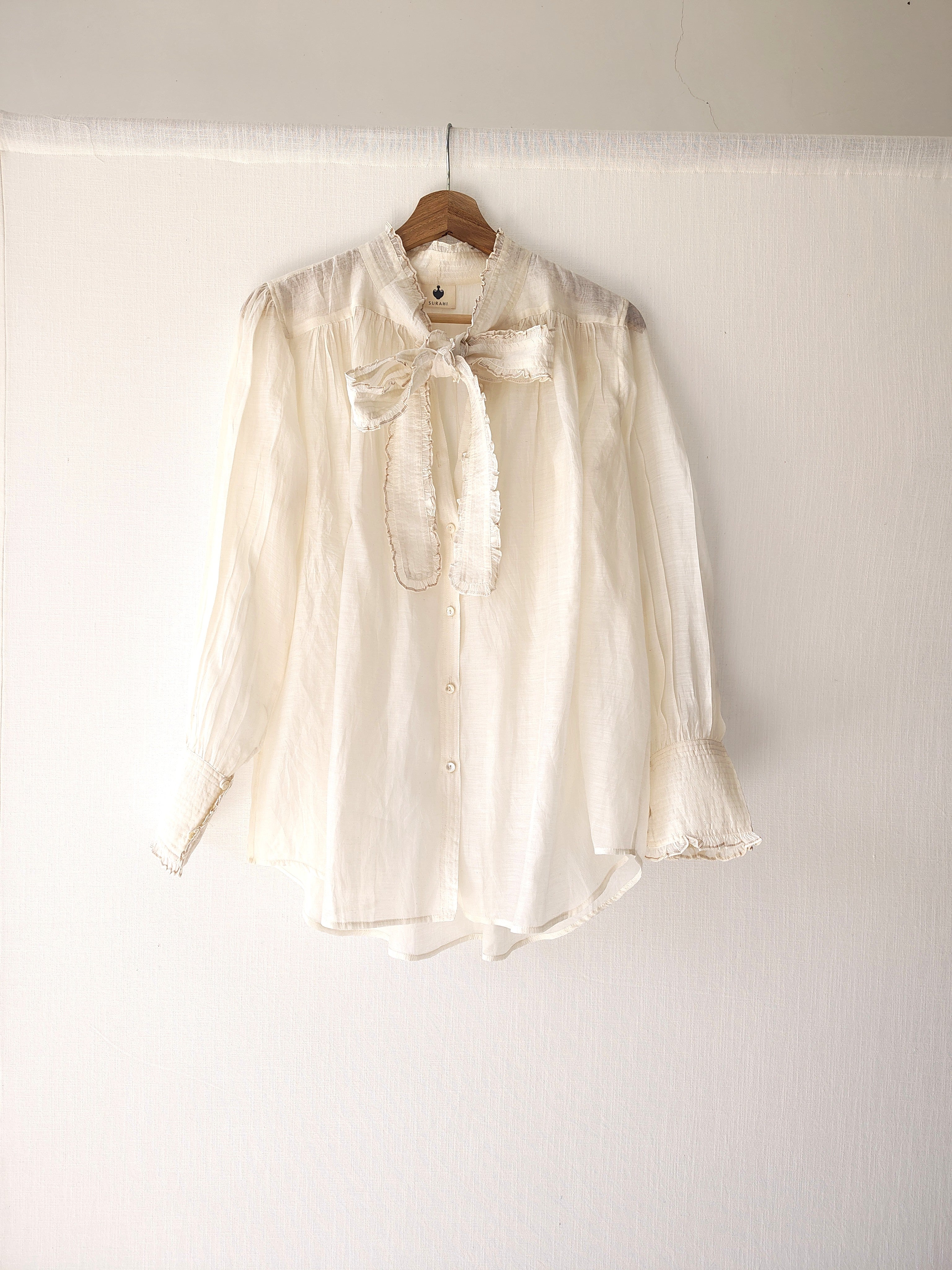 Victorian Frill Shirt with a Tie - Chanderi Sheer Blouse