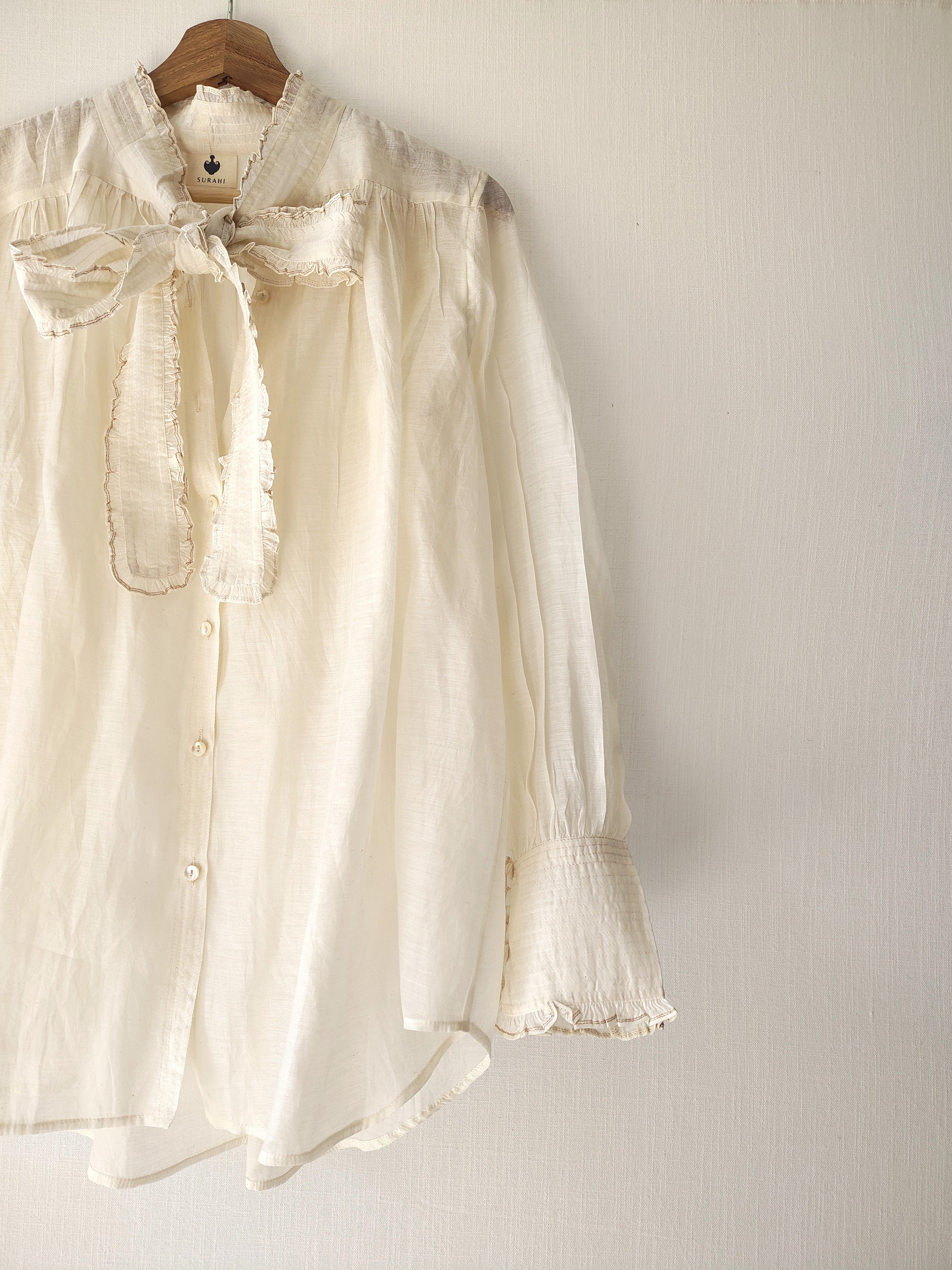 Victorian Frill Shirt with a Tie - Chanderi Sheer Blouse