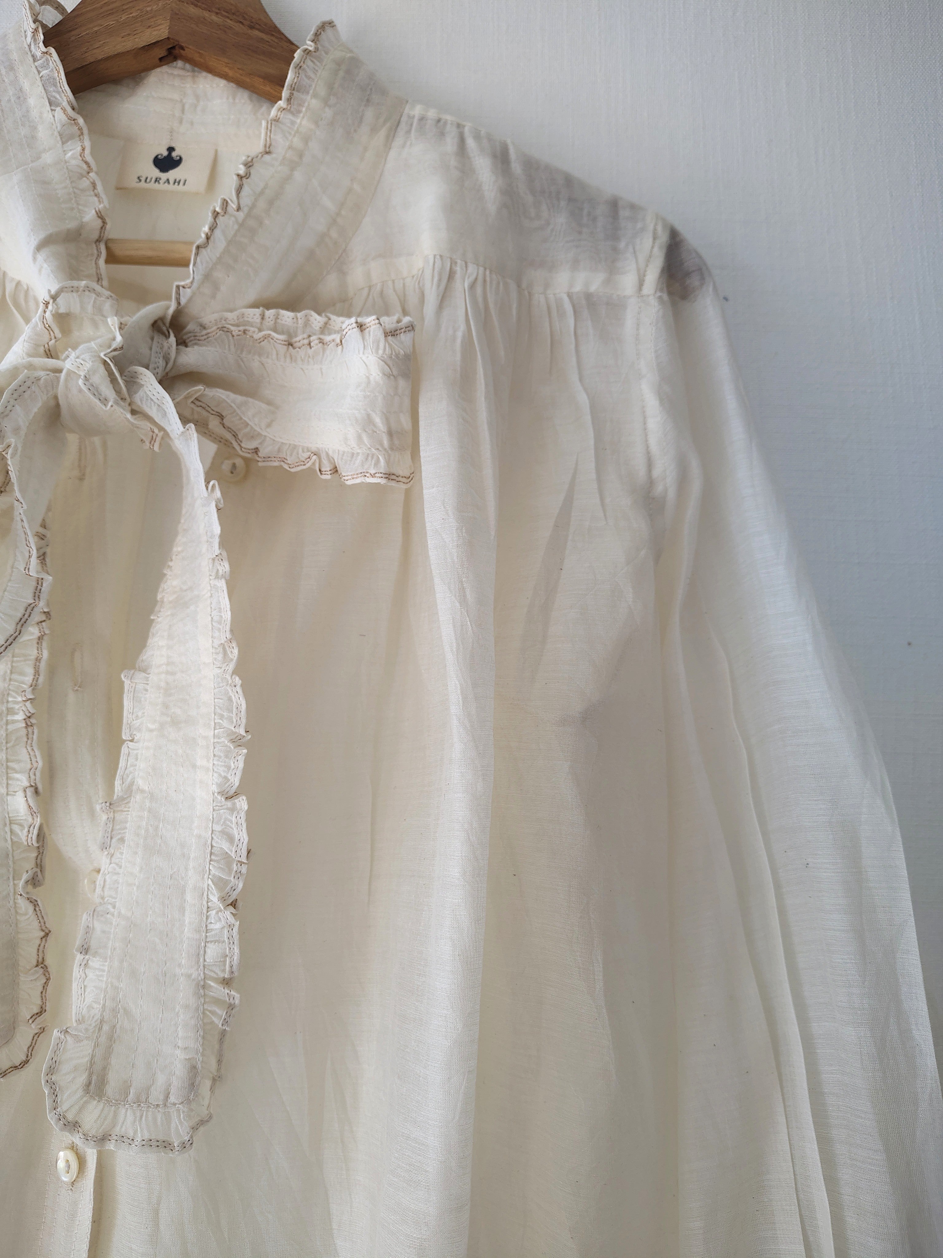 Victorian Frill Shirt with a Tie - Chanderi Sheer Blouse