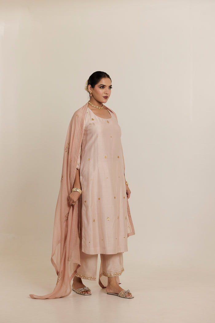 Champagne Blush Gota Patti Embroidered Kurta Set