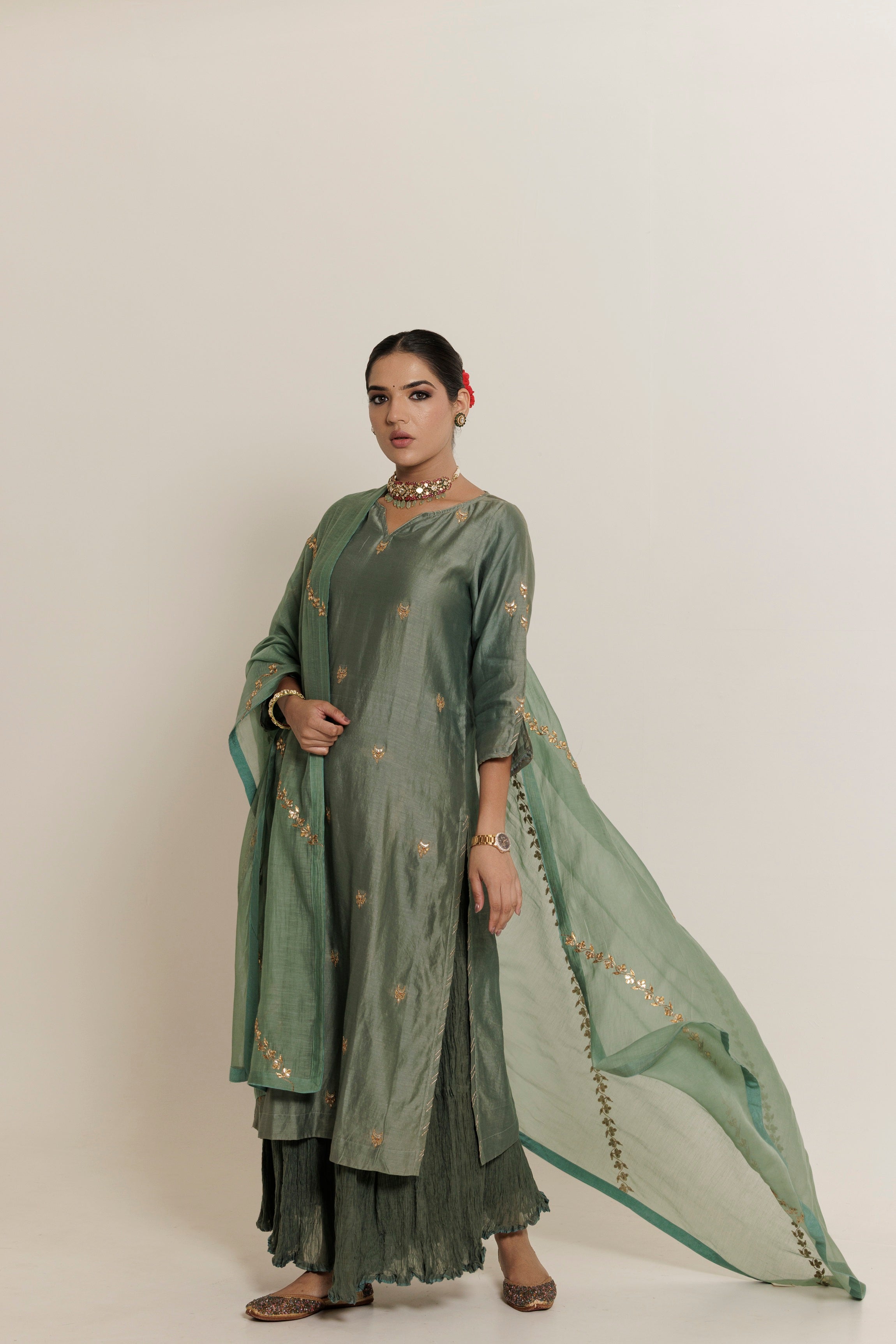 CHANDRANI Sage GotaPatti Chanderi Sharara Set