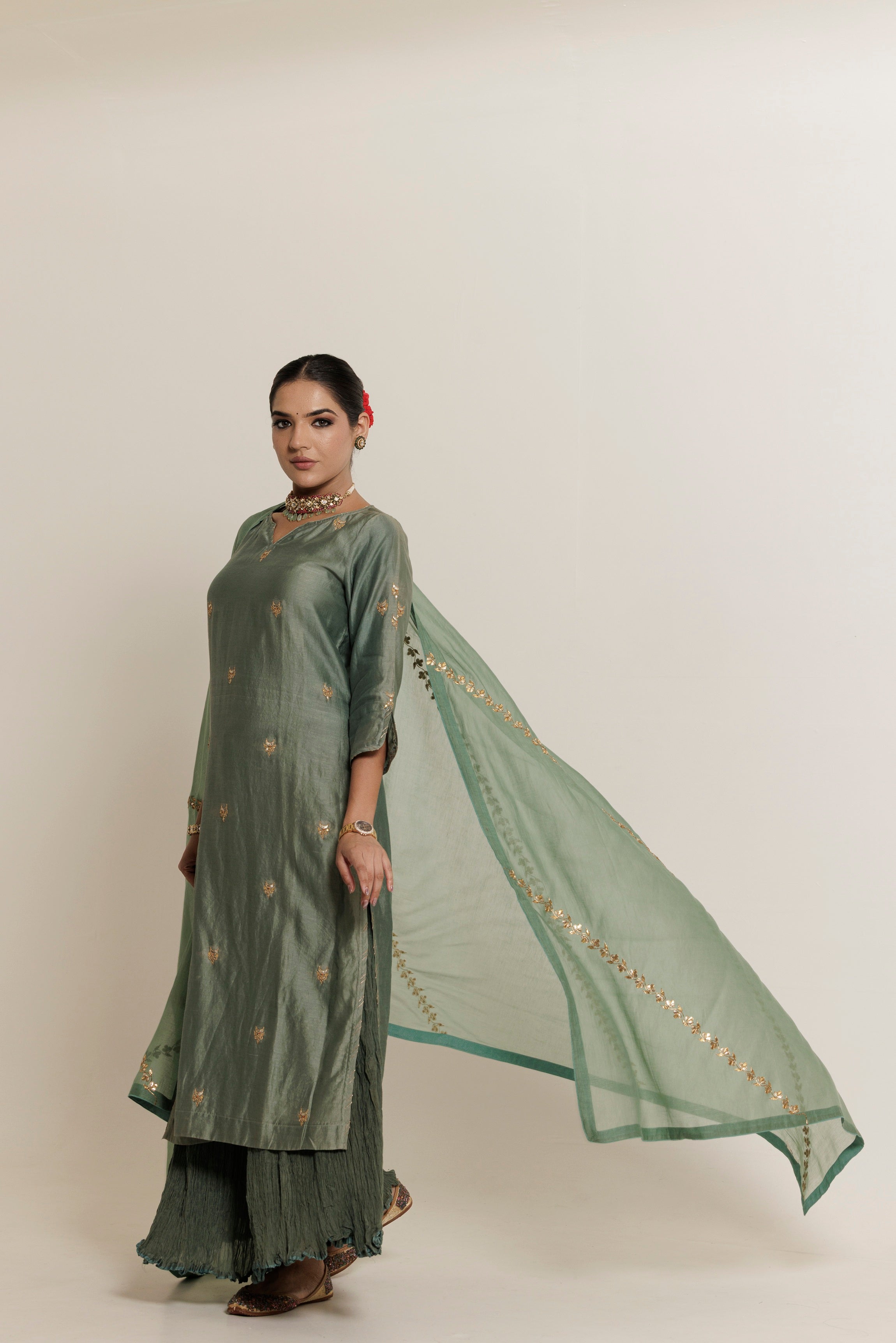 CHANDRANI Sage GotaPatti Chanderi Sharara Set