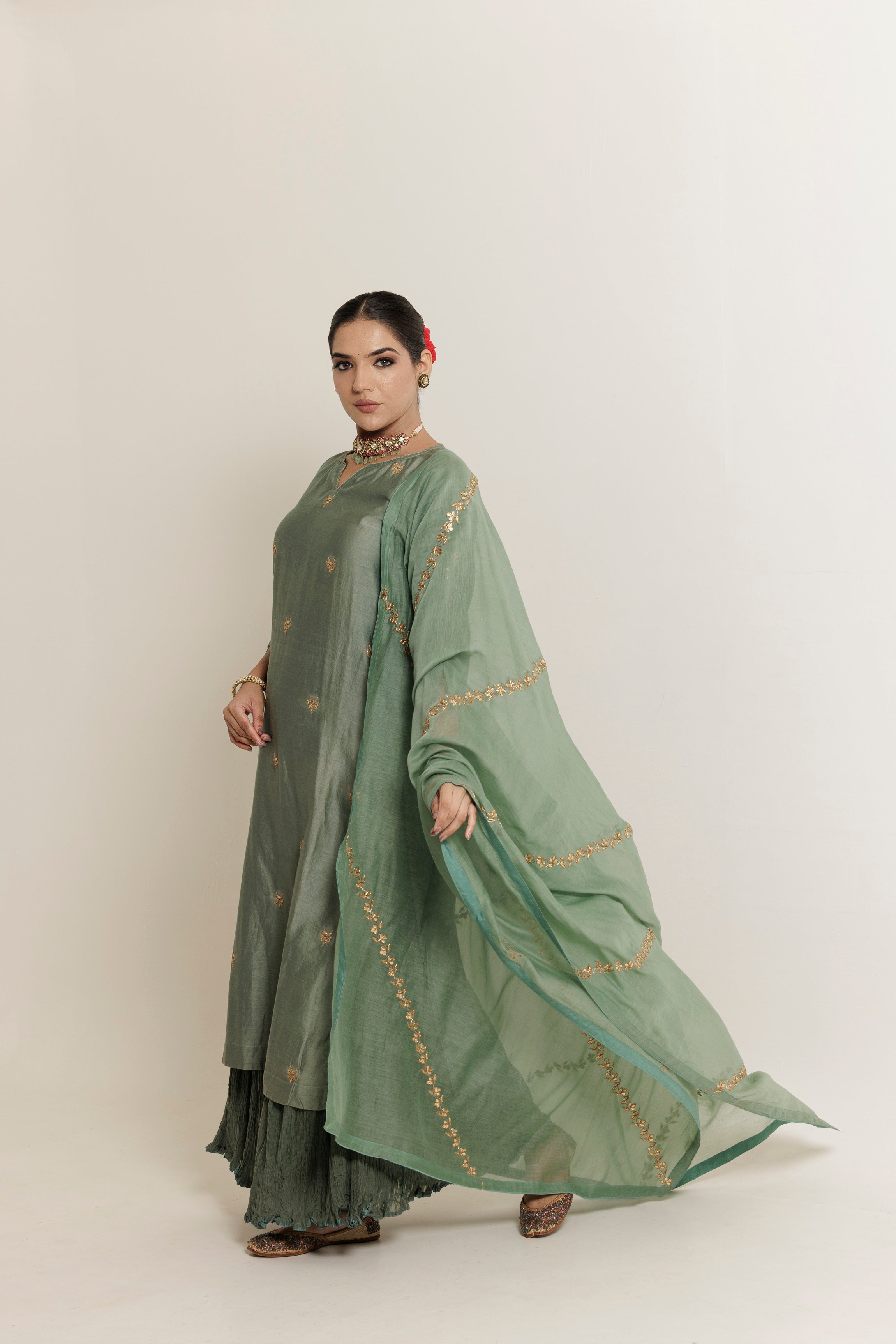 CHANDRANI Sage GotaPatti Chanderi Sharara Set