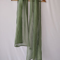Green Cotton Silk Embroidered Stole for Women