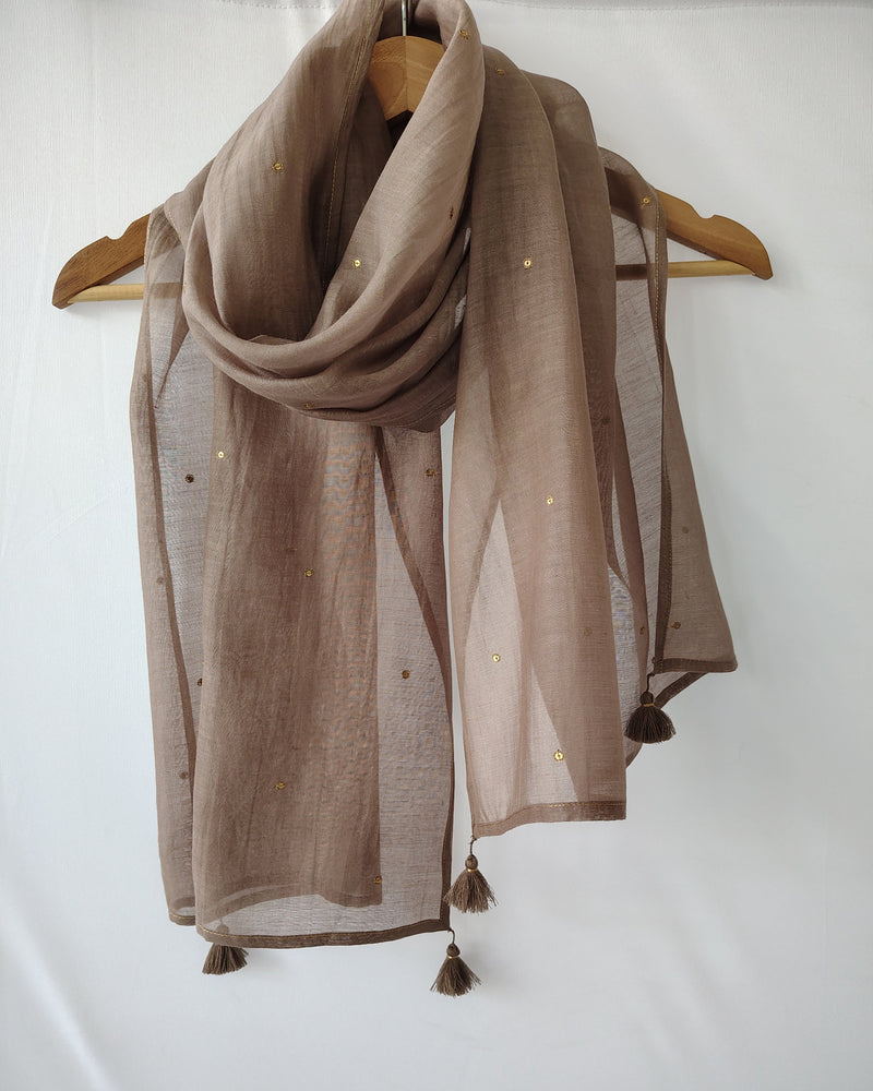 Grey Cotton Silk Embroidered Stole for Women