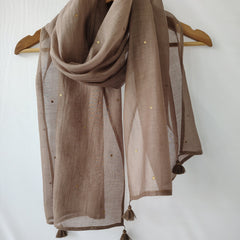 Grey Cotton Silk Embroidered Stole for Women