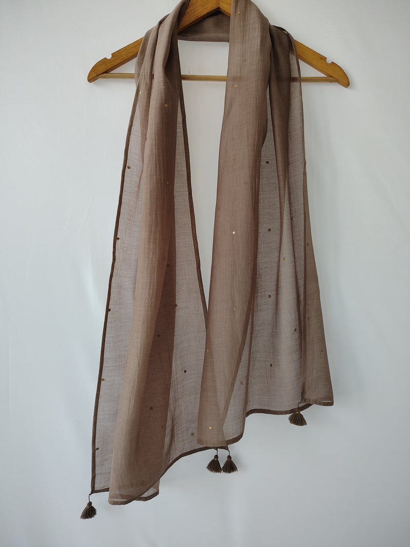 Grey Cotton Silk Embroidered Stole for Women