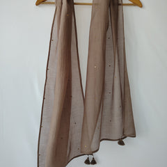 Grey Cotton Silk Embroidered Stole for Women