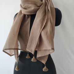 Grey Cotton Silk Embroidered Stole for Women