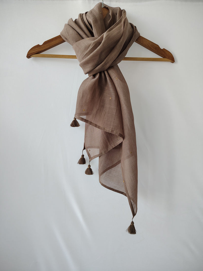 Grey Cotton Silk Embroidered Stole for Women