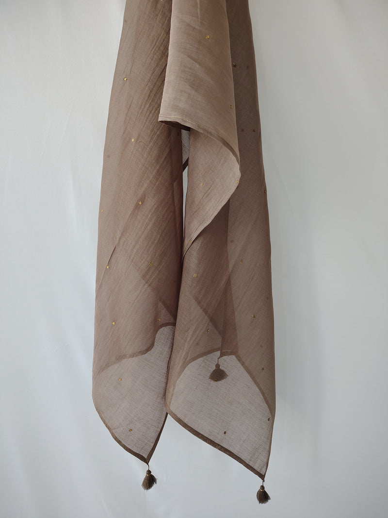 Grey Cotton Silk Embroidered Stole for Women