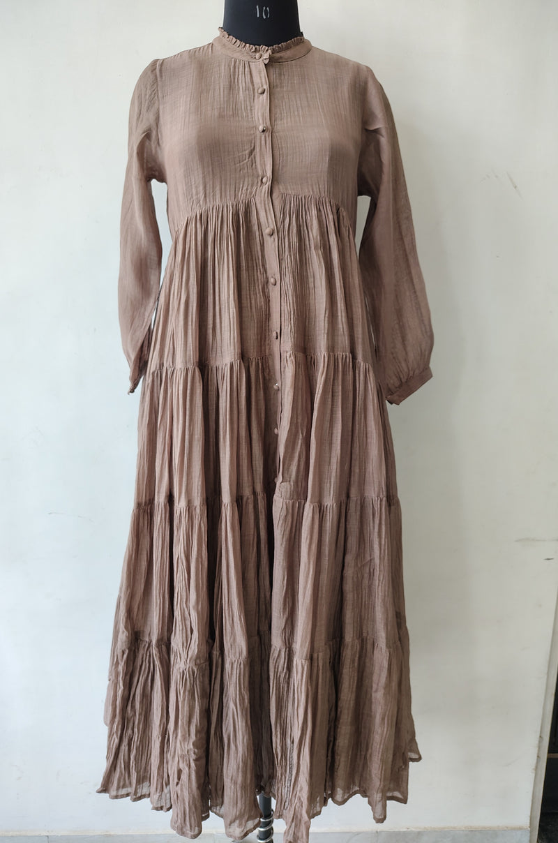 Grey Chanderi Tiered Dress