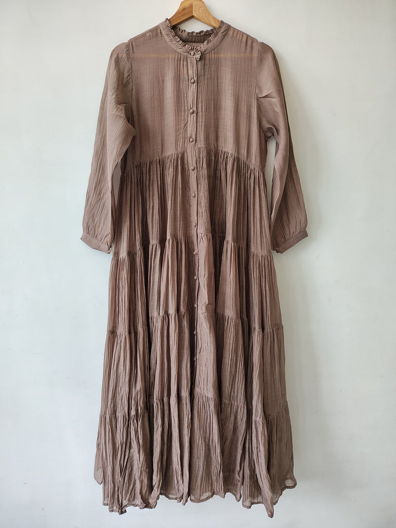 Grey Chanderi Tiered Dress