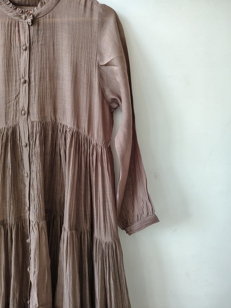 Grey Chanderi Tiered Dress