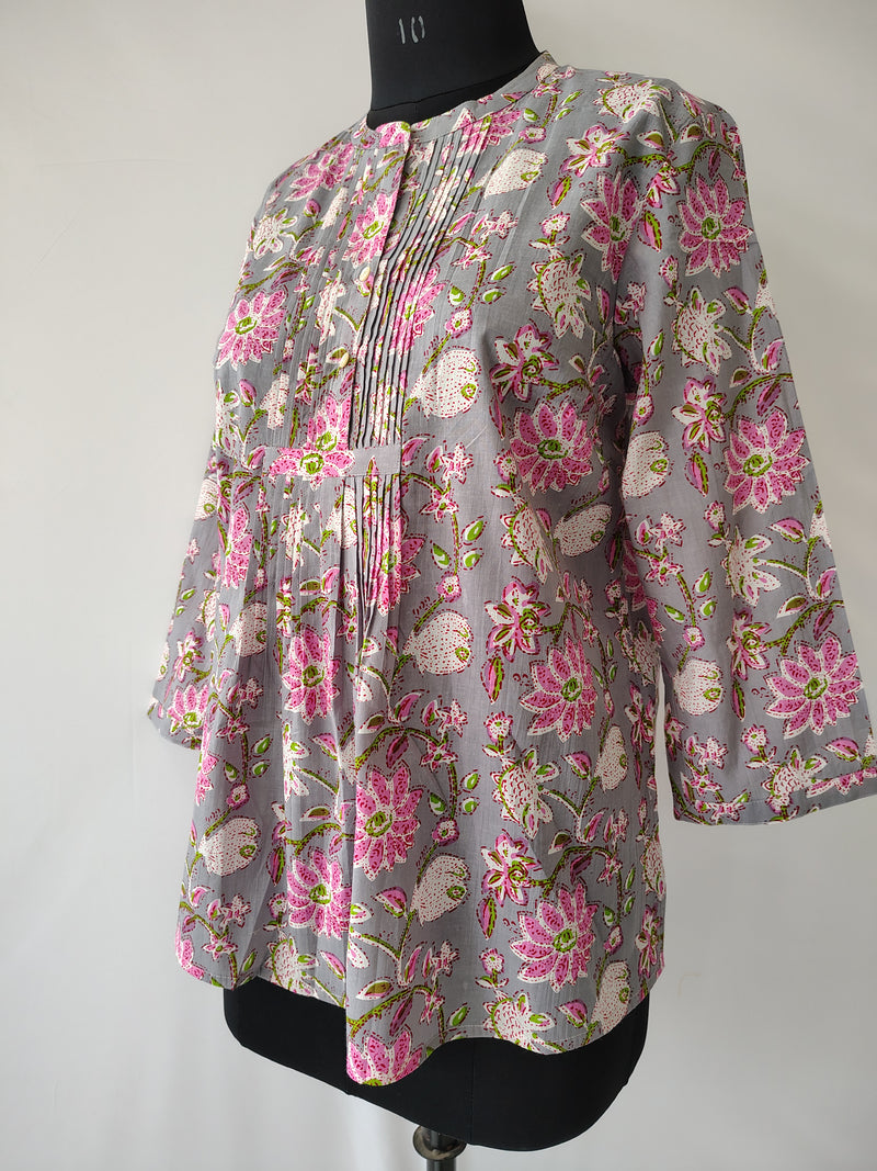 Grey Cotton Hand Block Printed Tunic
