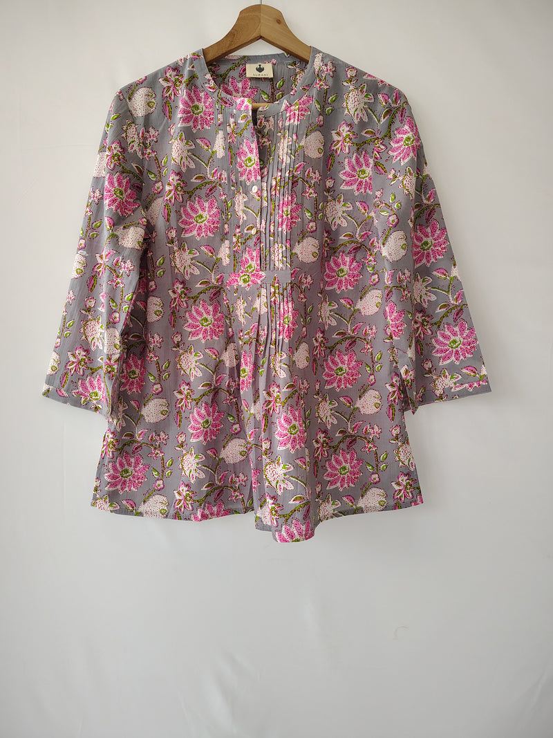 Grey Cotton Hand Block Printed Tunic