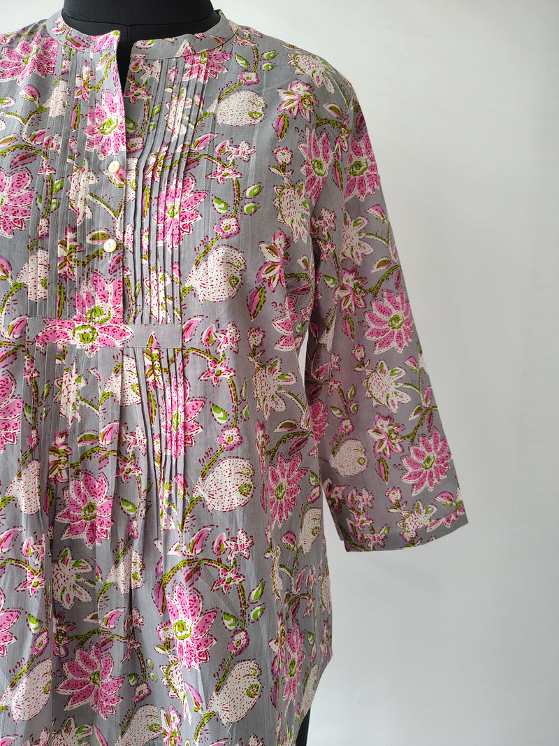 Grey Cotton Hand Block Printed Tunic