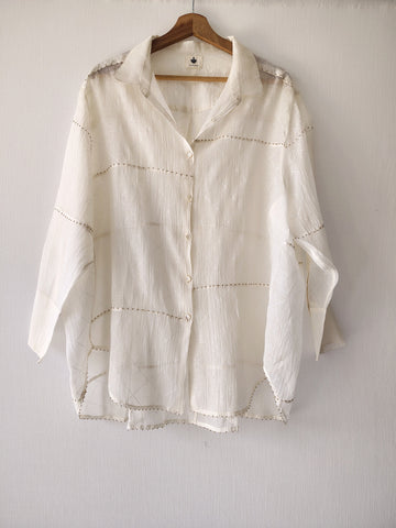Sheer Chanderi Shirt - Hand Beaded