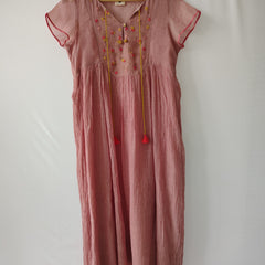 Dusty Rose Hand Embroidered Sheer Cotton Silk Dress