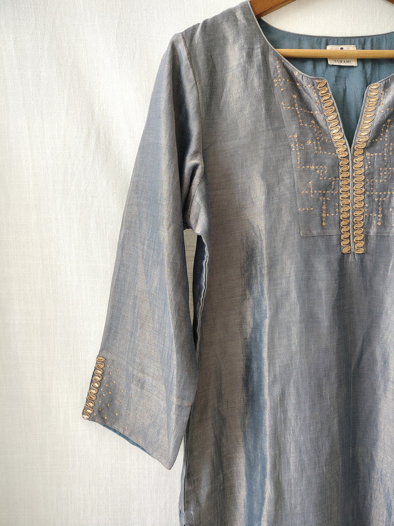 Grey Gold Gota Patti Hand Embroidered Kurta & Pants Set