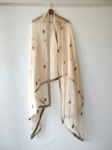 Ivory Pink Floral Gota Patti Cotton Silk Dupatta
