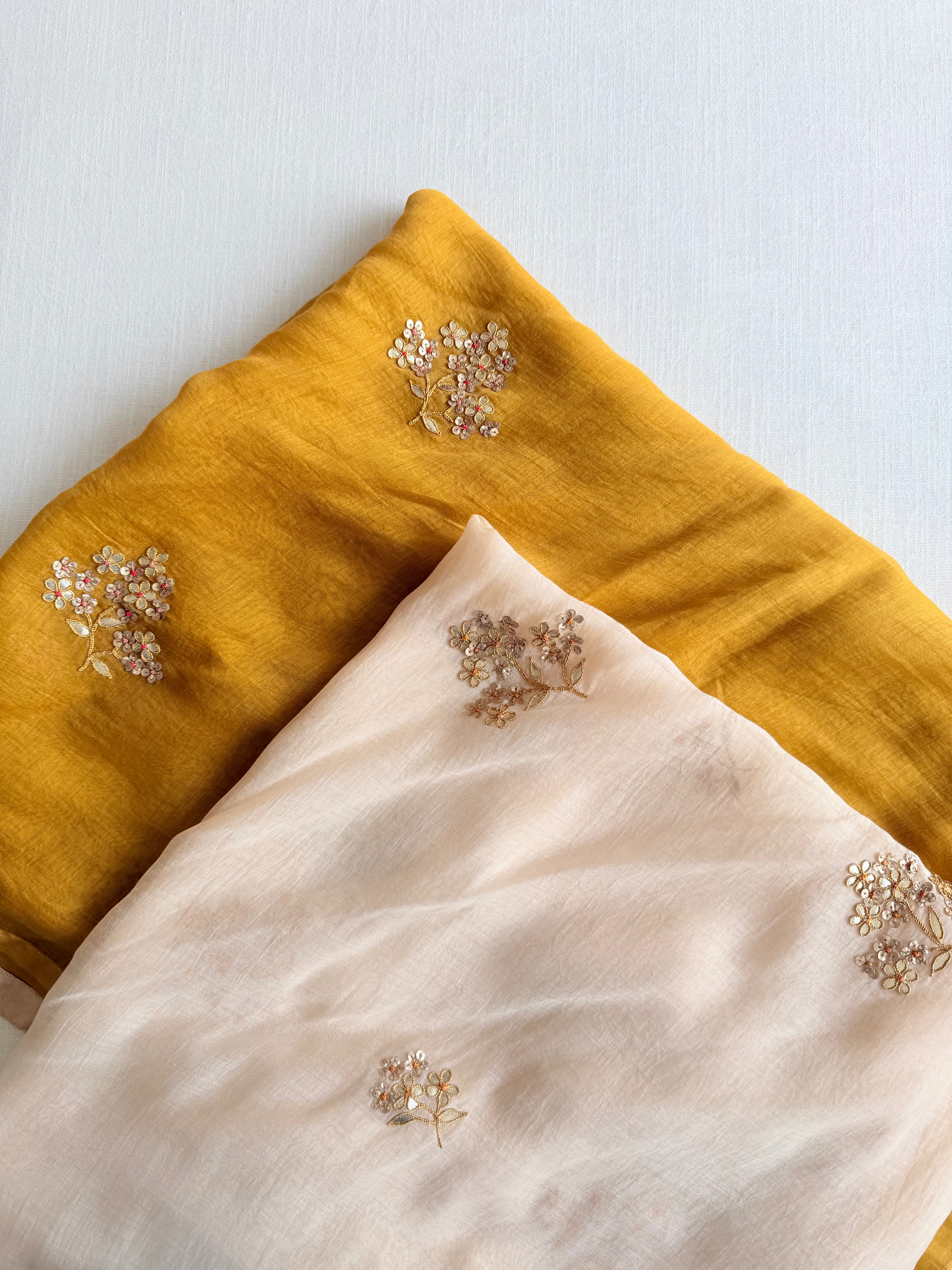 Mustard Ivory Floral Gota Patti Chanderi Dupatta
