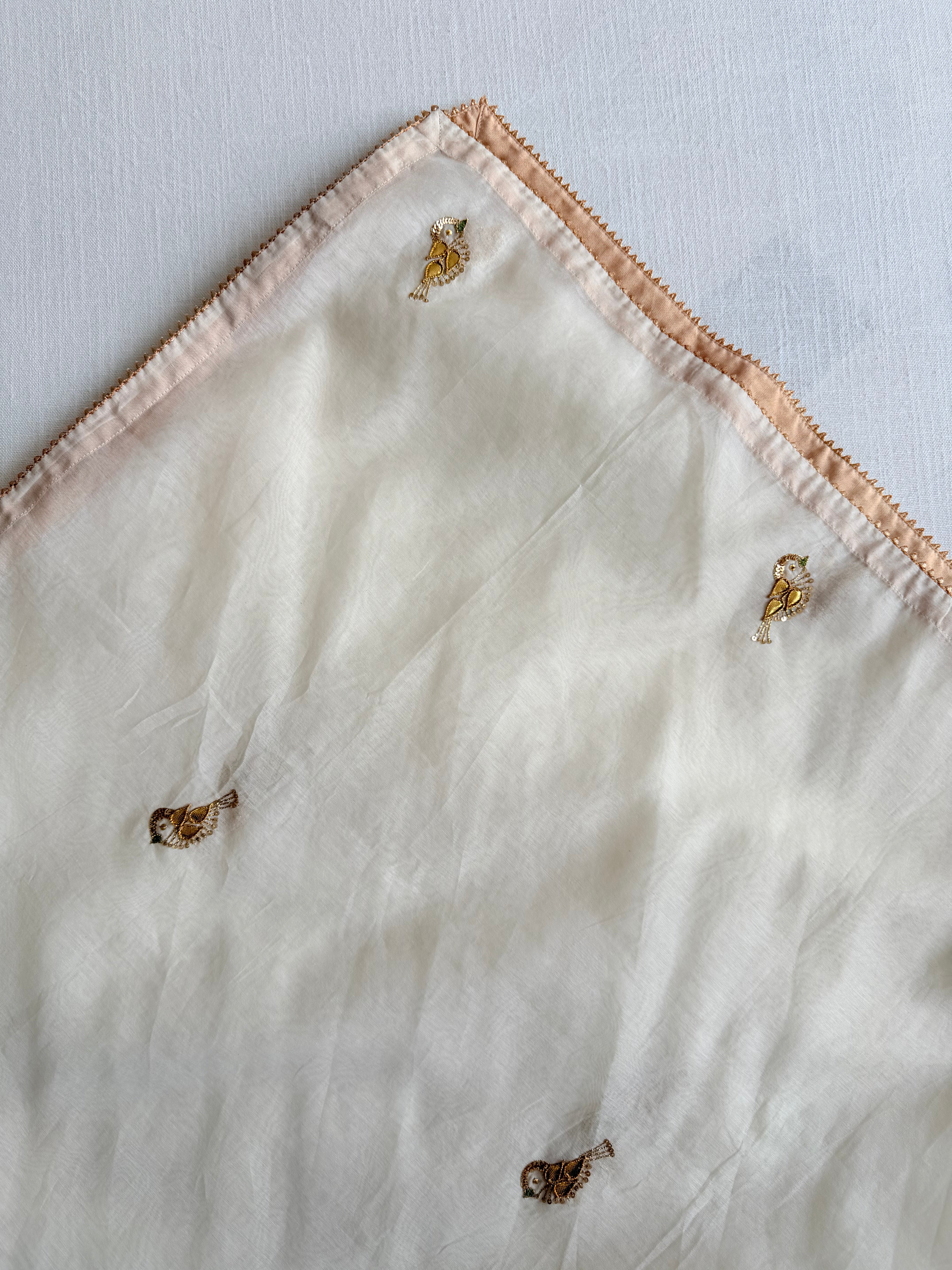 White Gold Chidiya Gota Patti Chanderi Dupatta