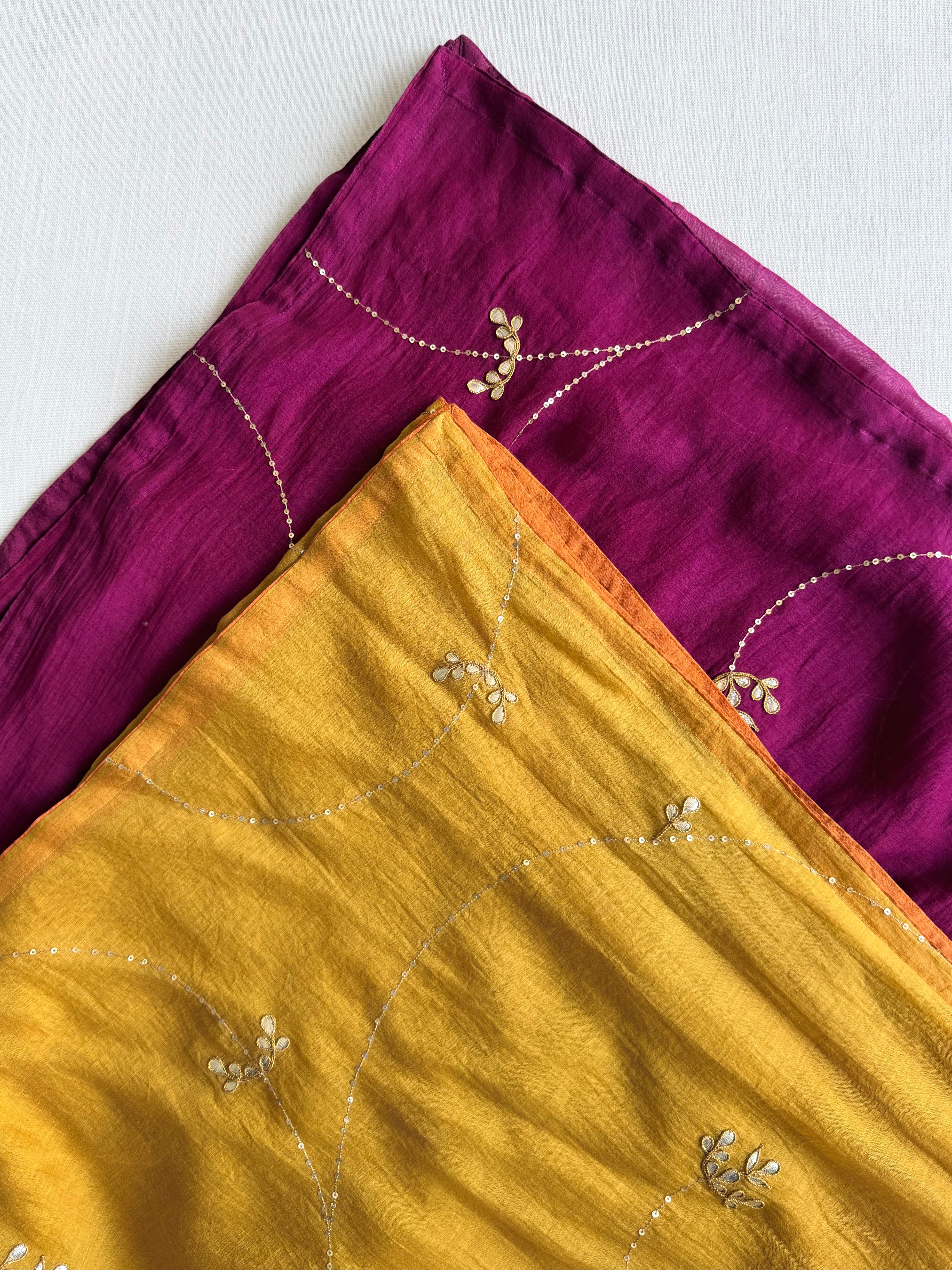 Dark Magenta Pink Hand Embroidered Gota Patti Dupatta