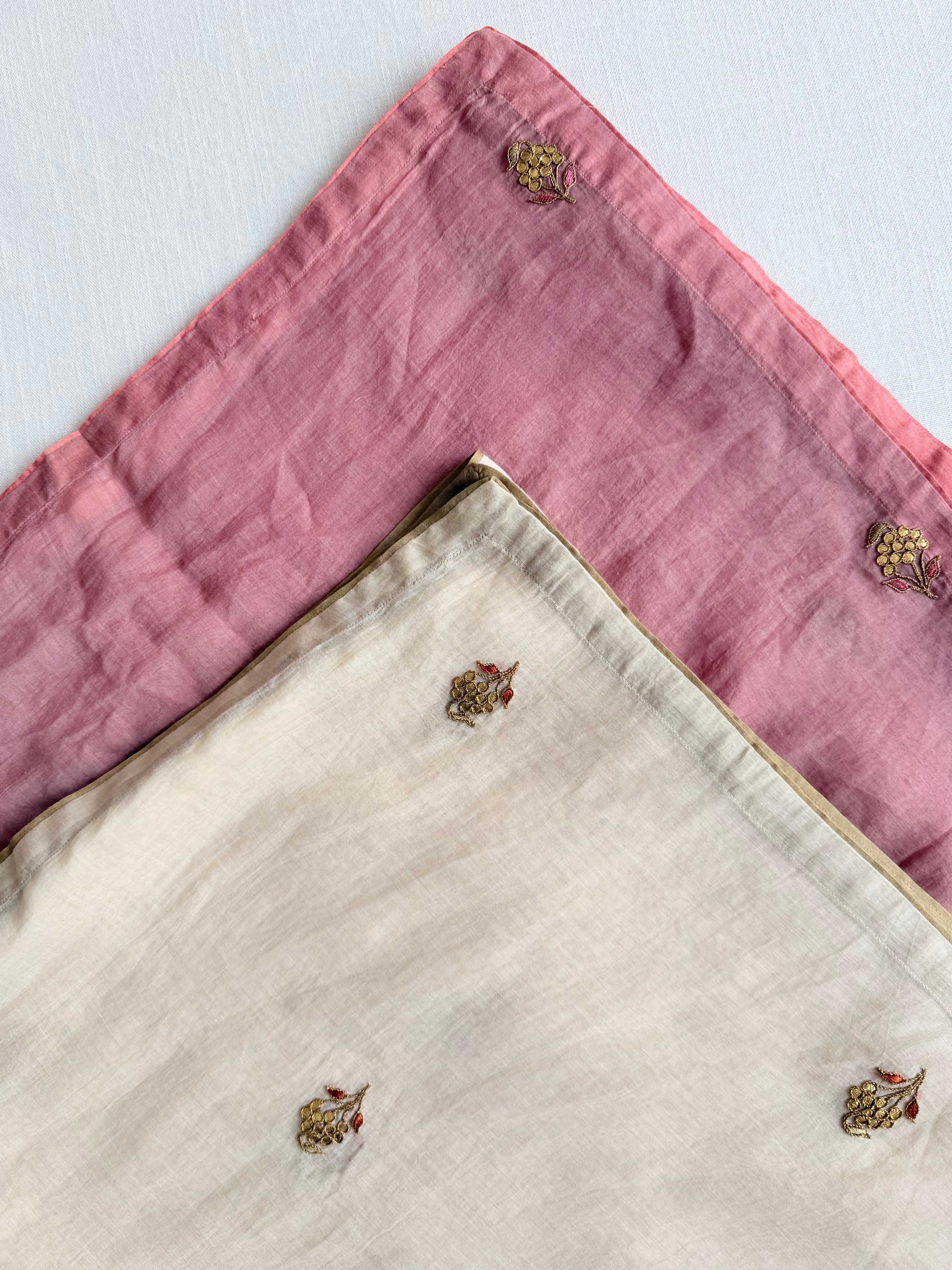 Ivory Pink Floral Gota Patti Cotton Silk Dupatta