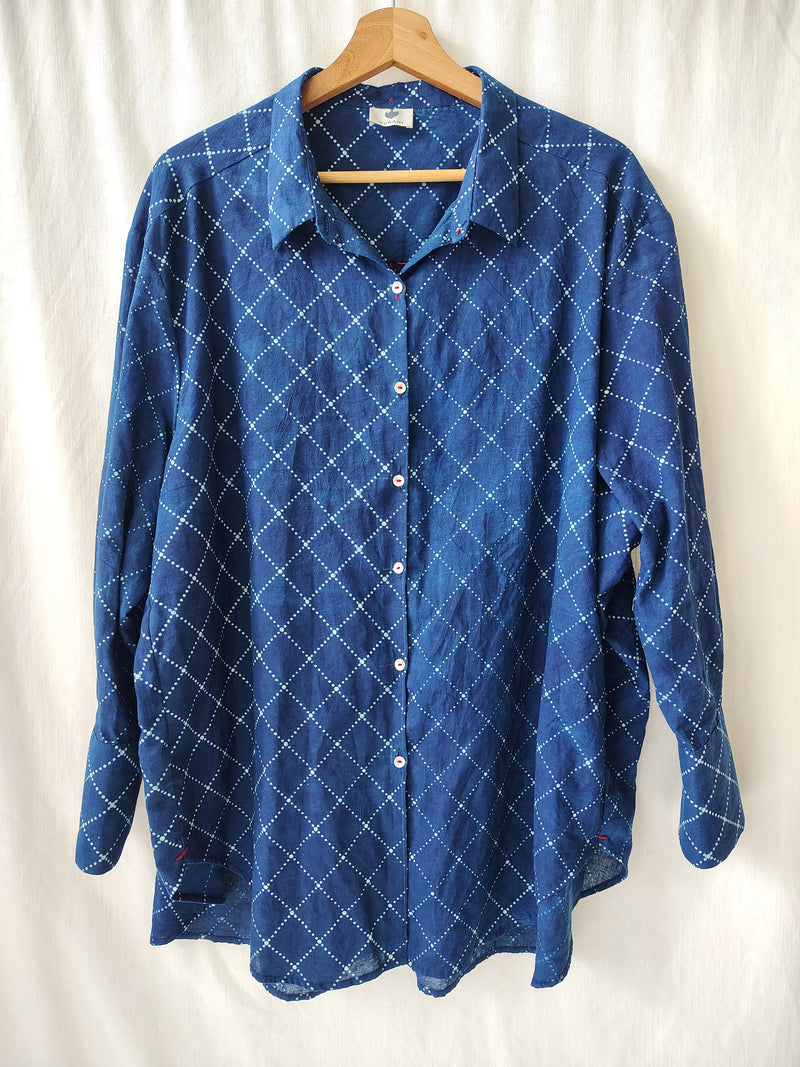 Indigo Loose Fit Cotton Shirt Block Print
