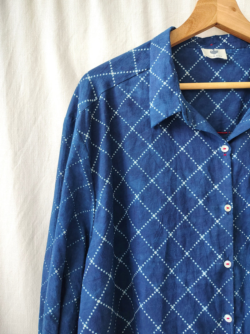 Indigo Loose Fit Cotton Shirt Block Print