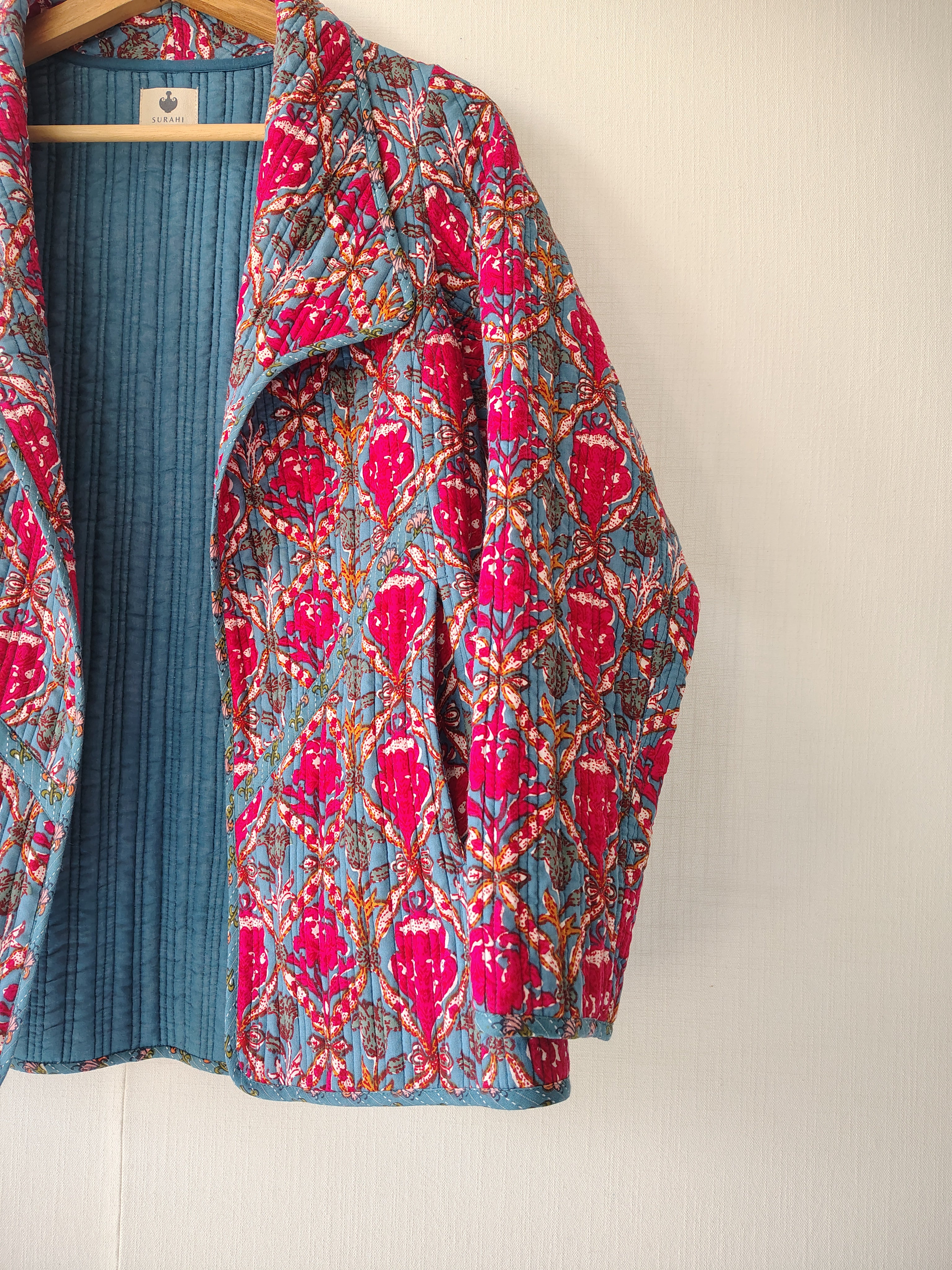 Block Printed Cotton Jacket - Hand Quilted