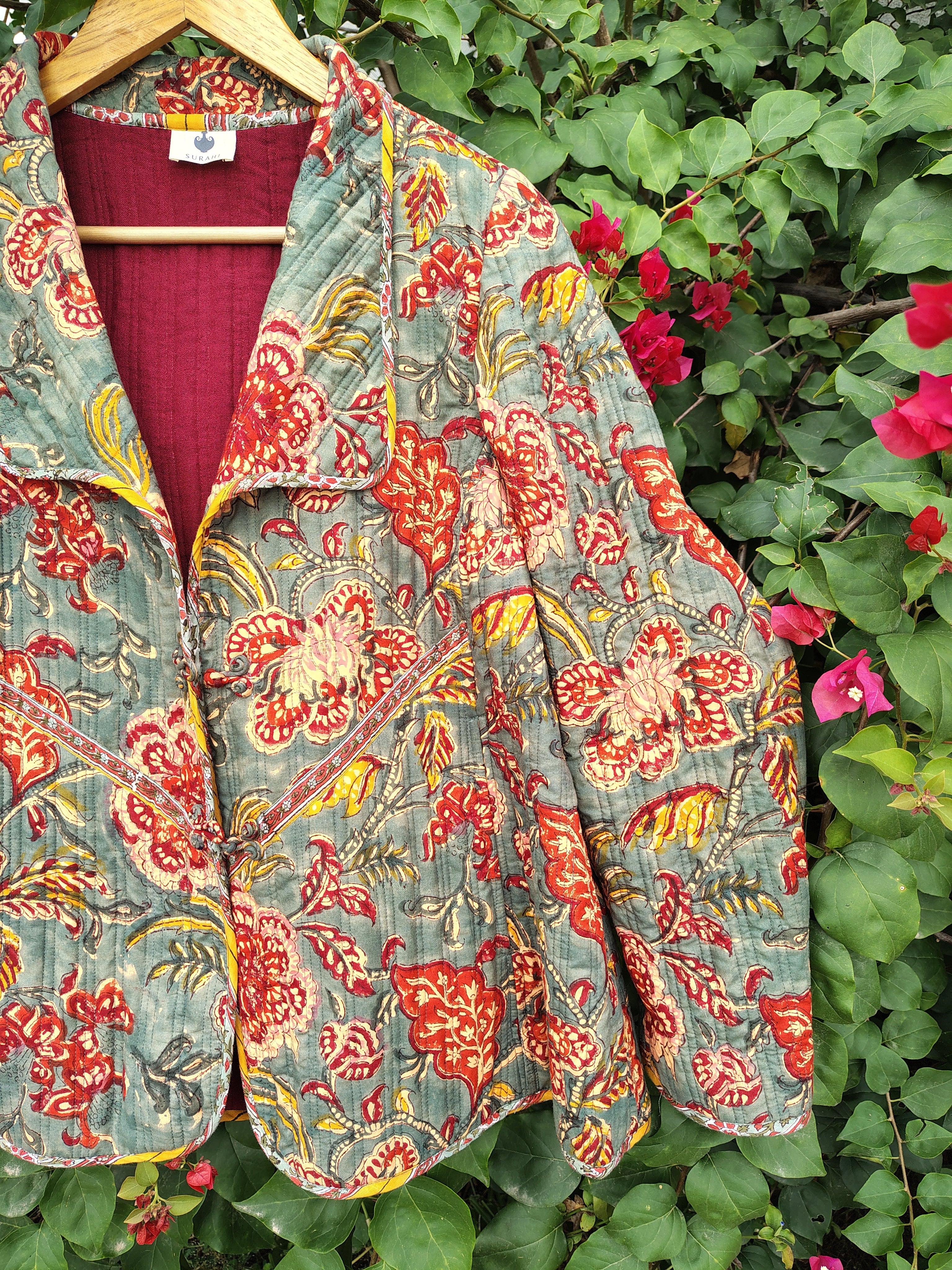 Hand Quilted Jacket Floral - Floral Block Print
