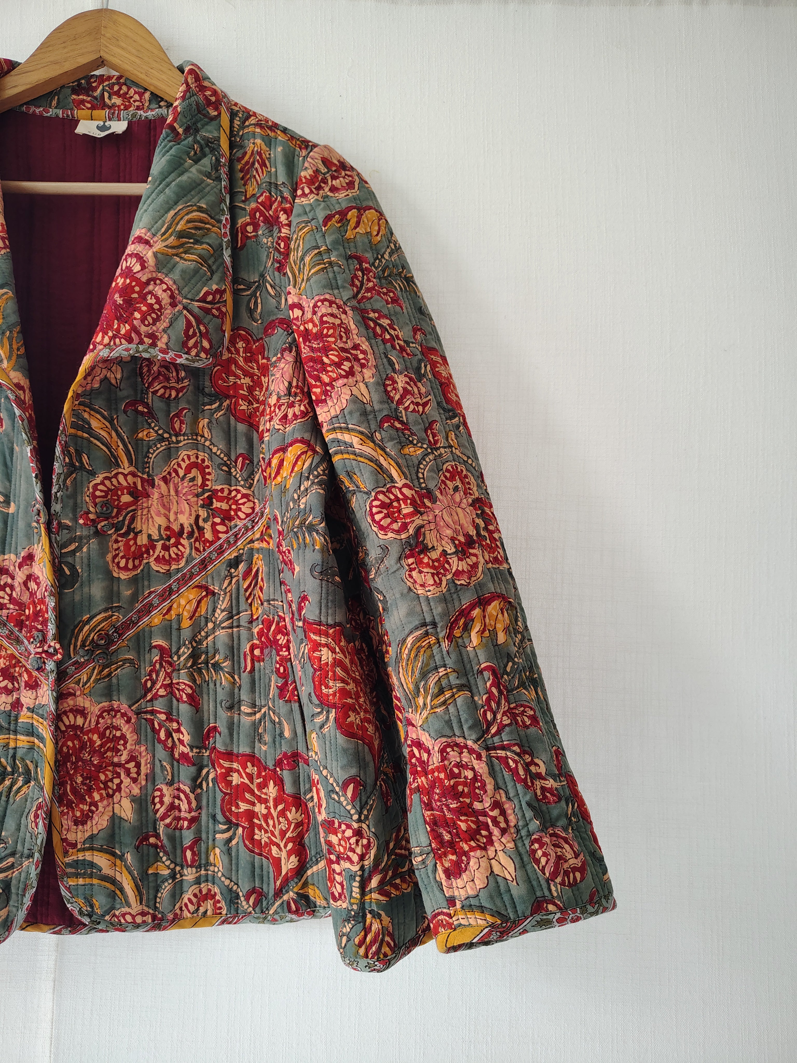 Hand Quilted Jacket Floral - Floral Block Print