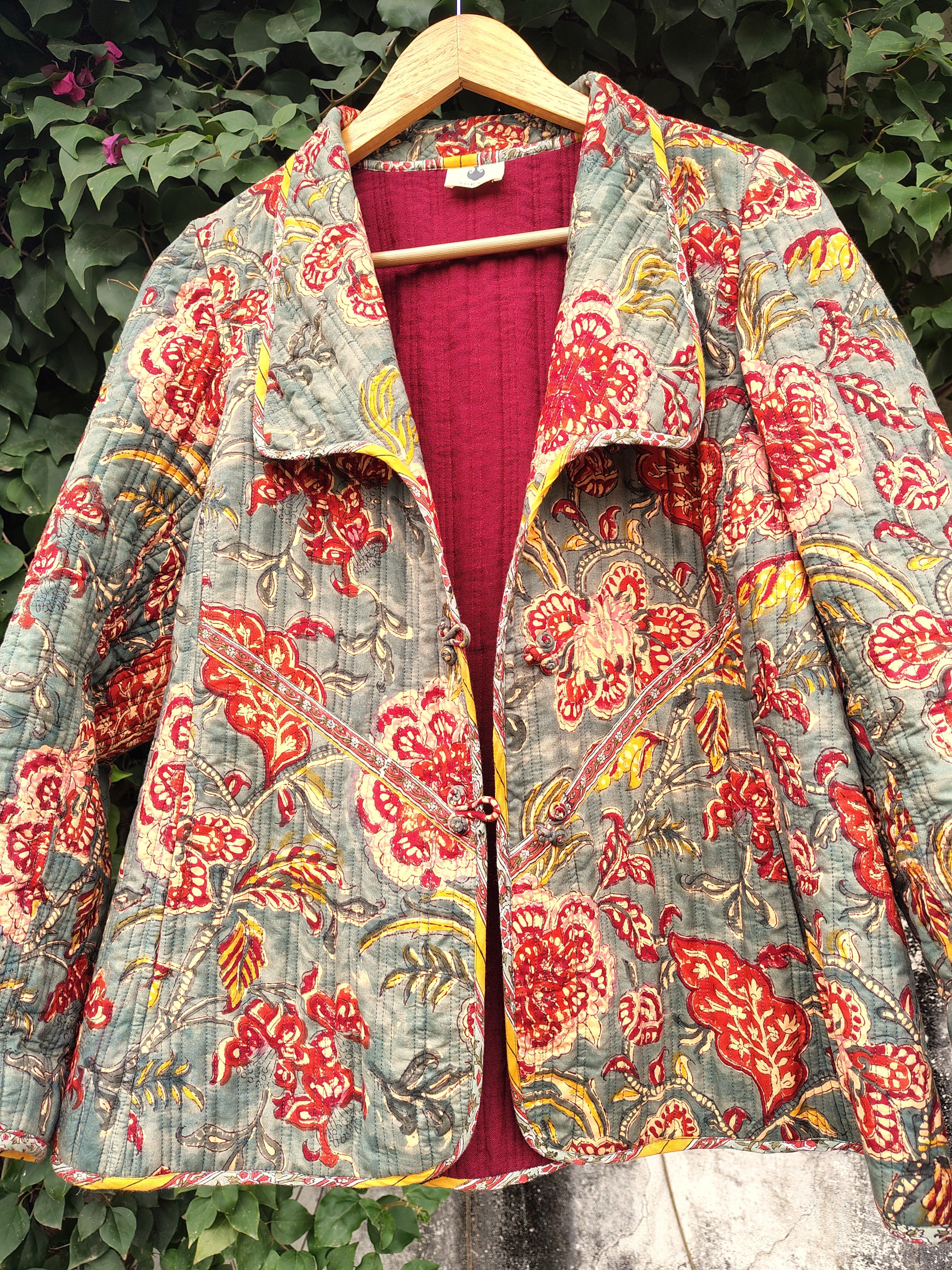Hand Quilted Jacket Floral - Floral Block Print