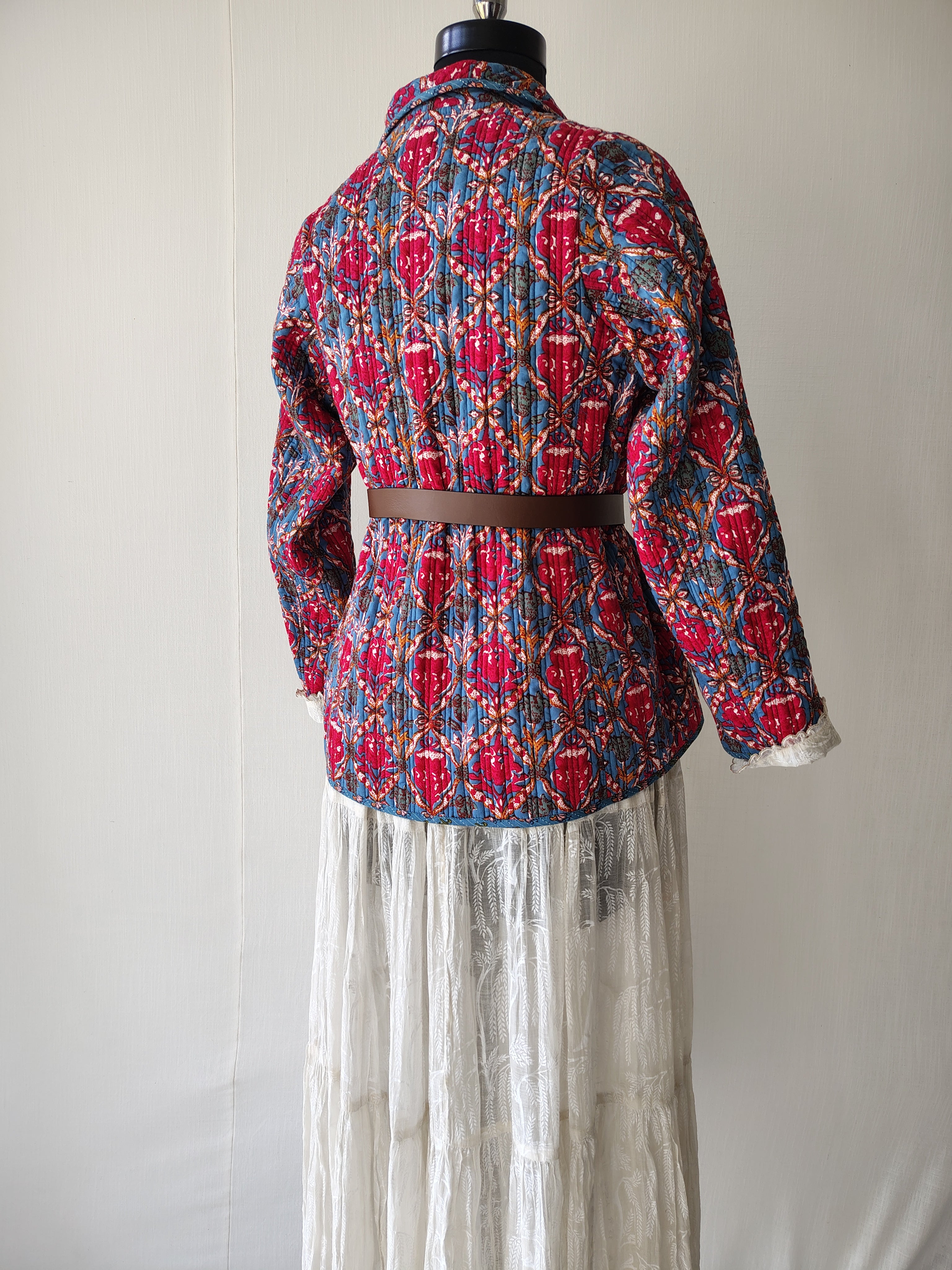Block Printed Cotton Jacket - Hand Quilted