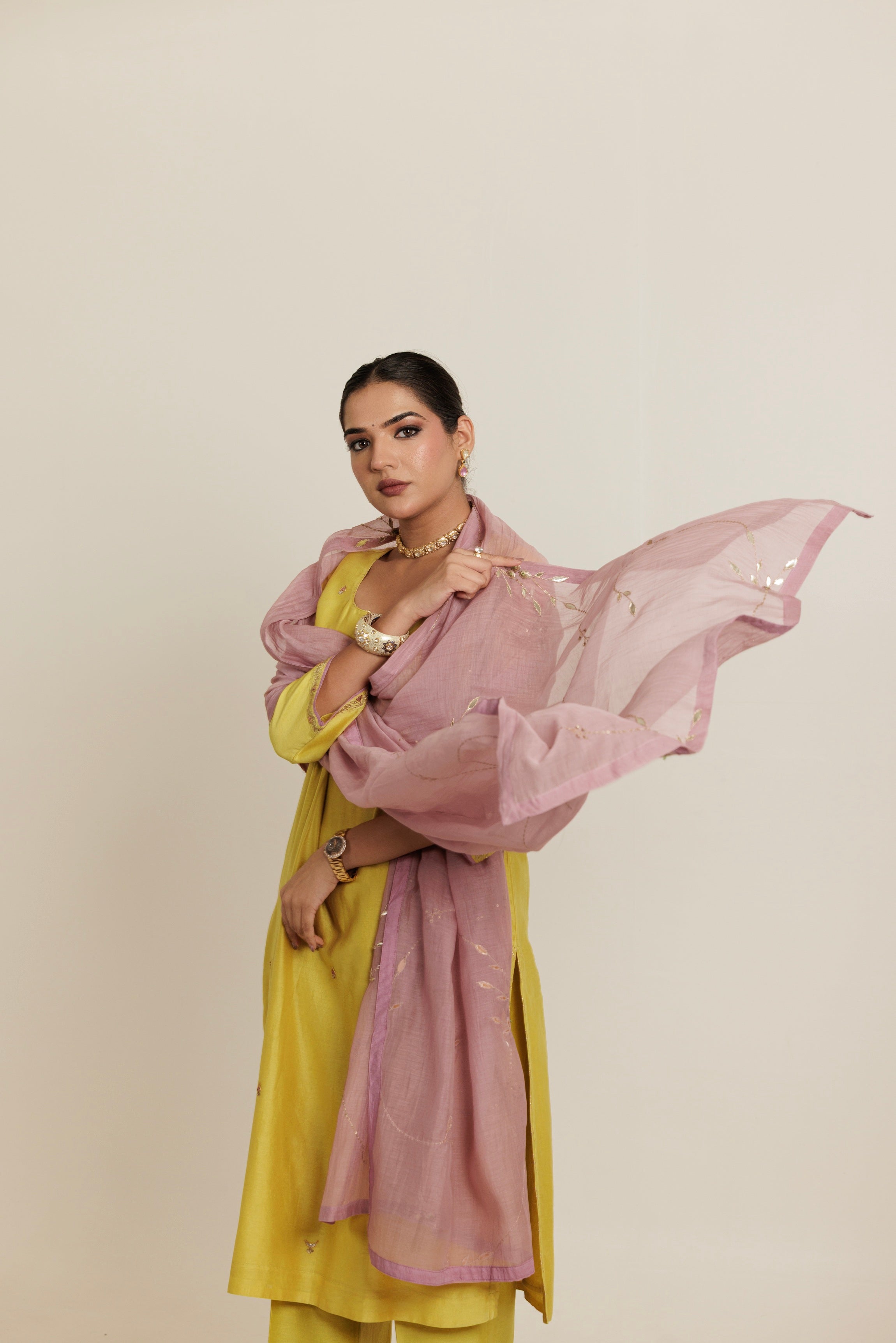 Hand Embroidered Gota Patti Chanderi Kurta Set