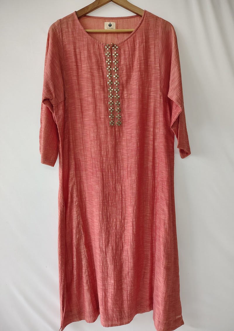 Coral Pink Gota Patti Hand Embroidered Kurta & Pant Set