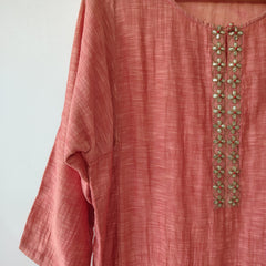 Coral Pink Gota Patti Hand Embroidered Kurta & Pant Set