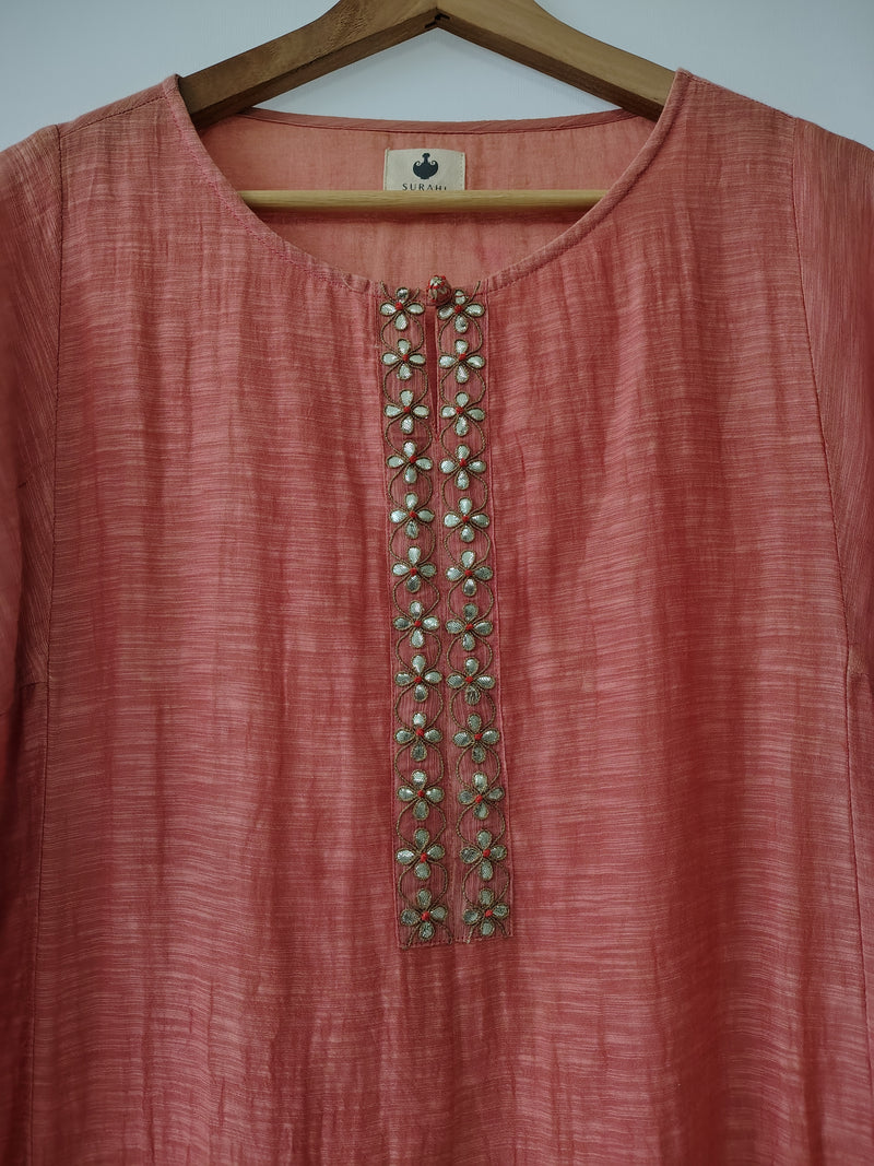 Coral Pink Gota Patti Hand Embroidered Kurta & Pant Set