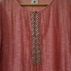 Coral Pink Gota Patti Hand Embroidered Kurta & Pant Set