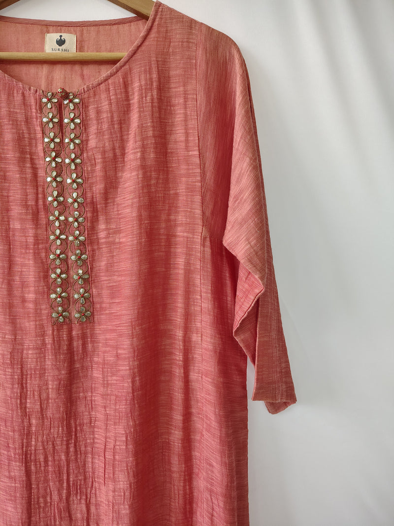 Coral Pink Gota Patti Hand Embroidered Kurta & Pant Set