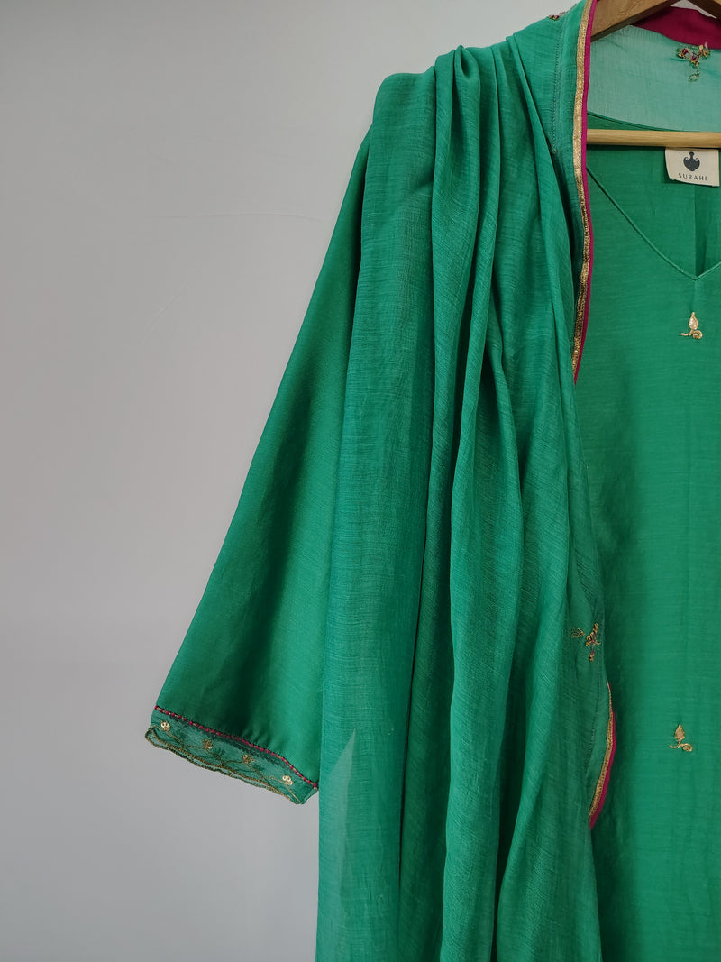 Green Gota Patti Hand Embroidered Suit with Dupatta
