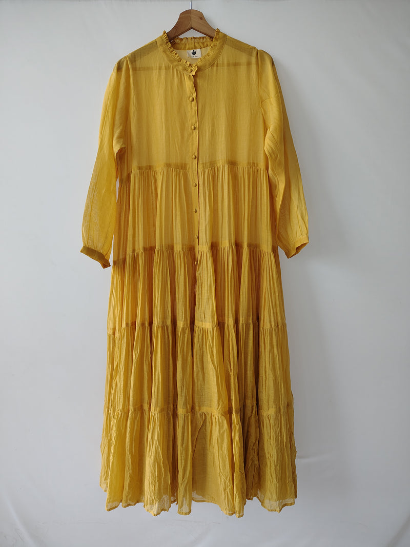 Yellow Chanderi Tiered Dress