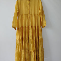 Yellow Chanderi Tiered Dress