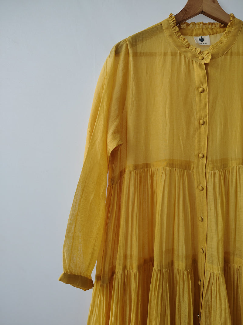 Yellow Chanderi Tiered Dress