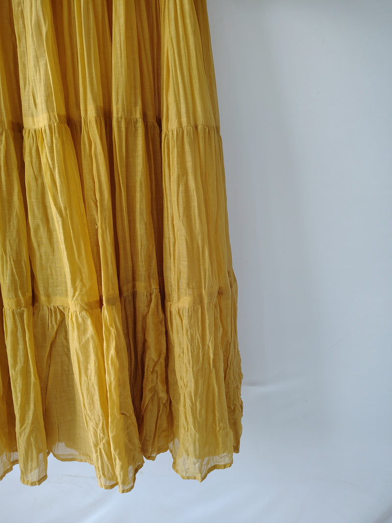 Yellow Chanderi Tiered Dress